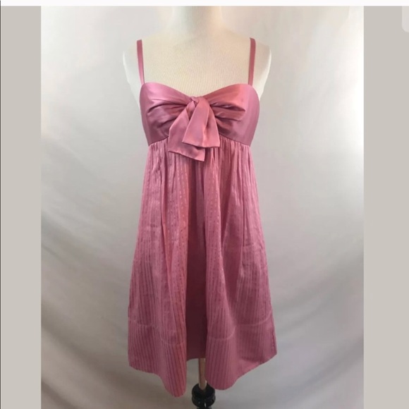 BCBGMaxAzria Dresses & Skirts - BCBGMAXAZRIA Silk Blend Striped Pink Bow Dress